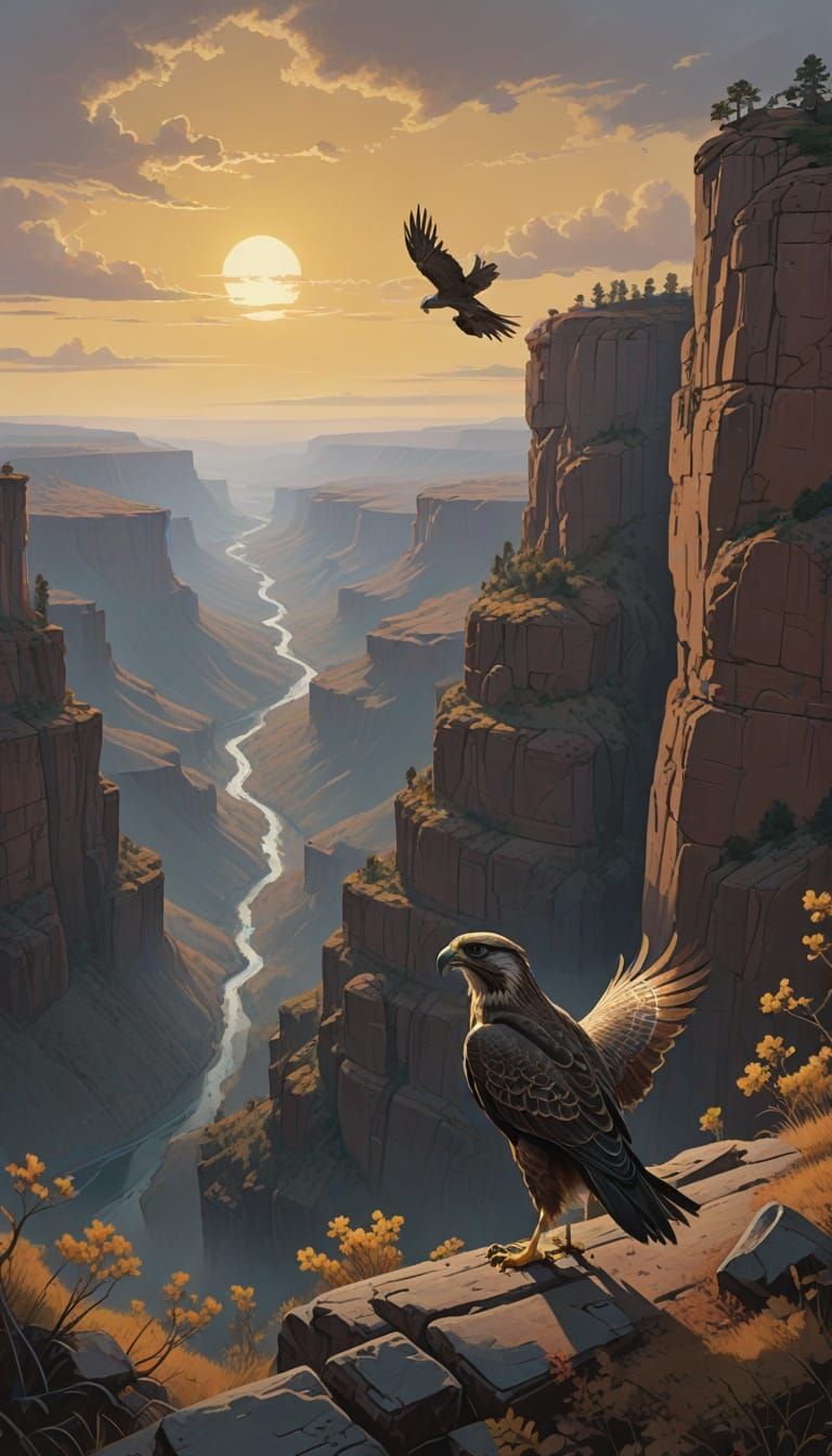 Regal Falcon Soars Above Golden Canyon