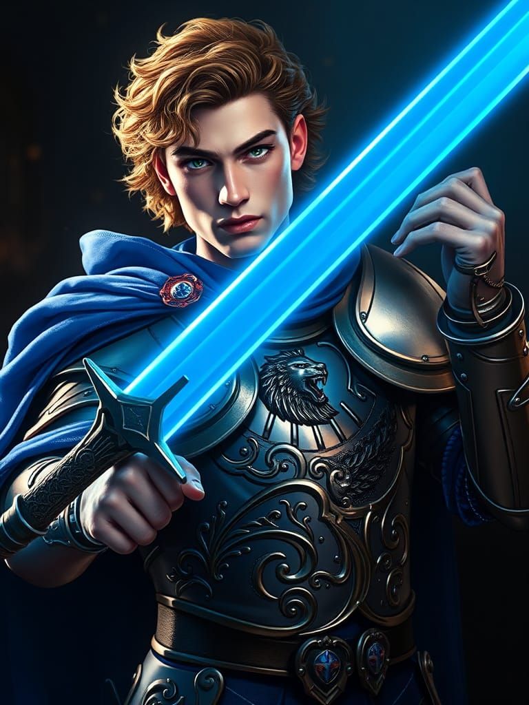 Azure Blade Knight Radiating Ethereal Luminescence