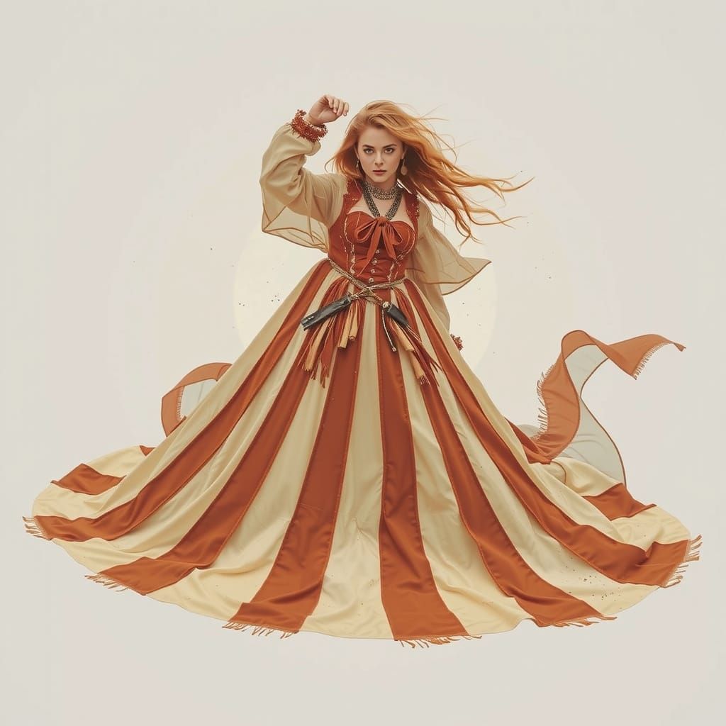 Glamorous Woman on Windswept Moor at Twilight