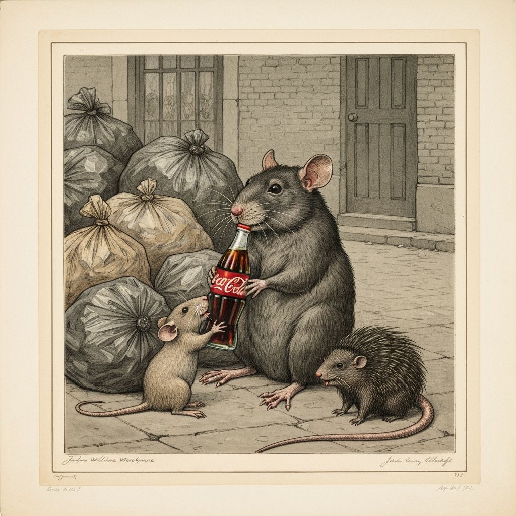 Whimsical Bromoil Print: Street Rats Enjoy Coca-Cola in Lond...