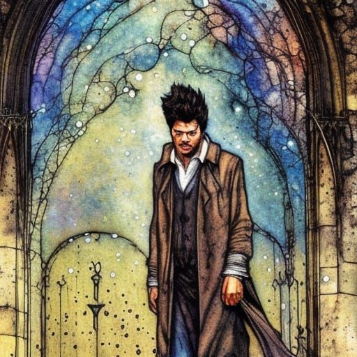 Castiel in Front of Gothic Church: Painterly Impression