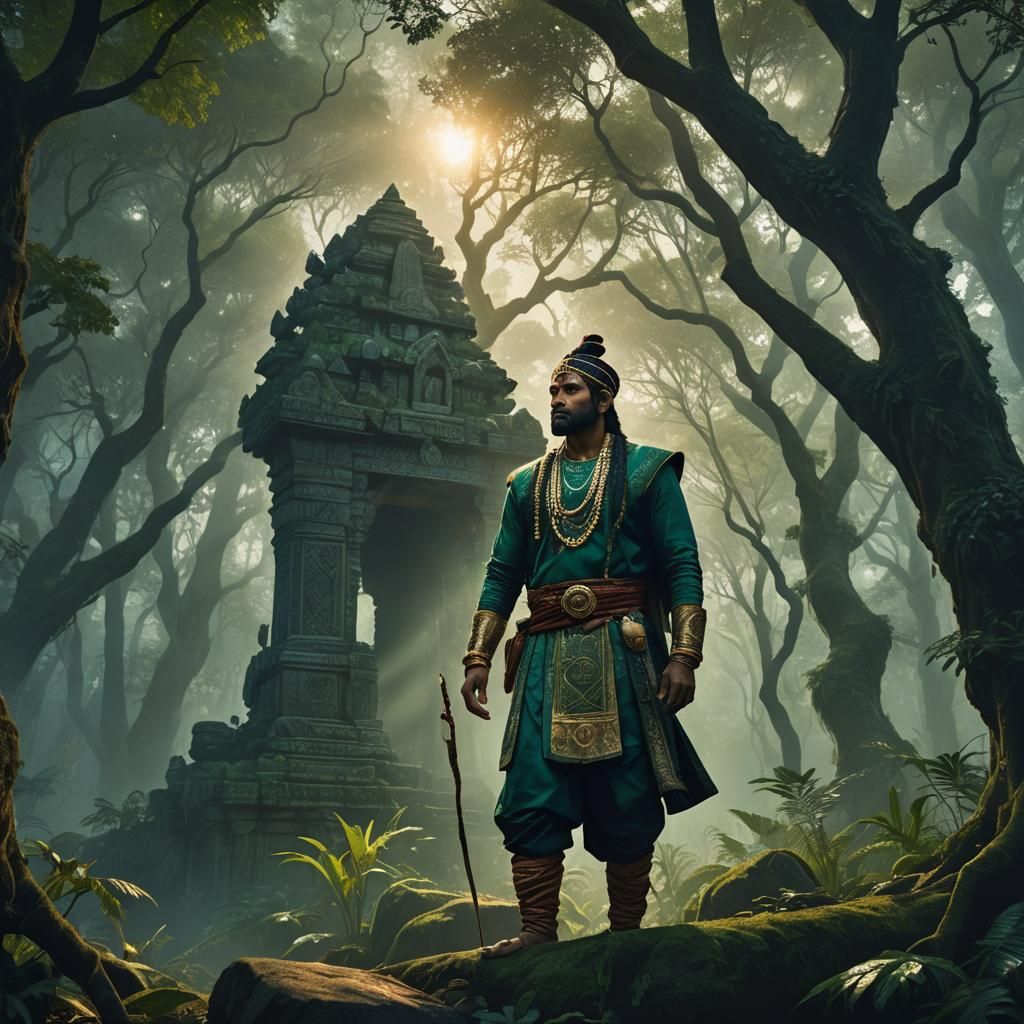 Mystical Forest: Indian Man in Fantasy Matte Painting
