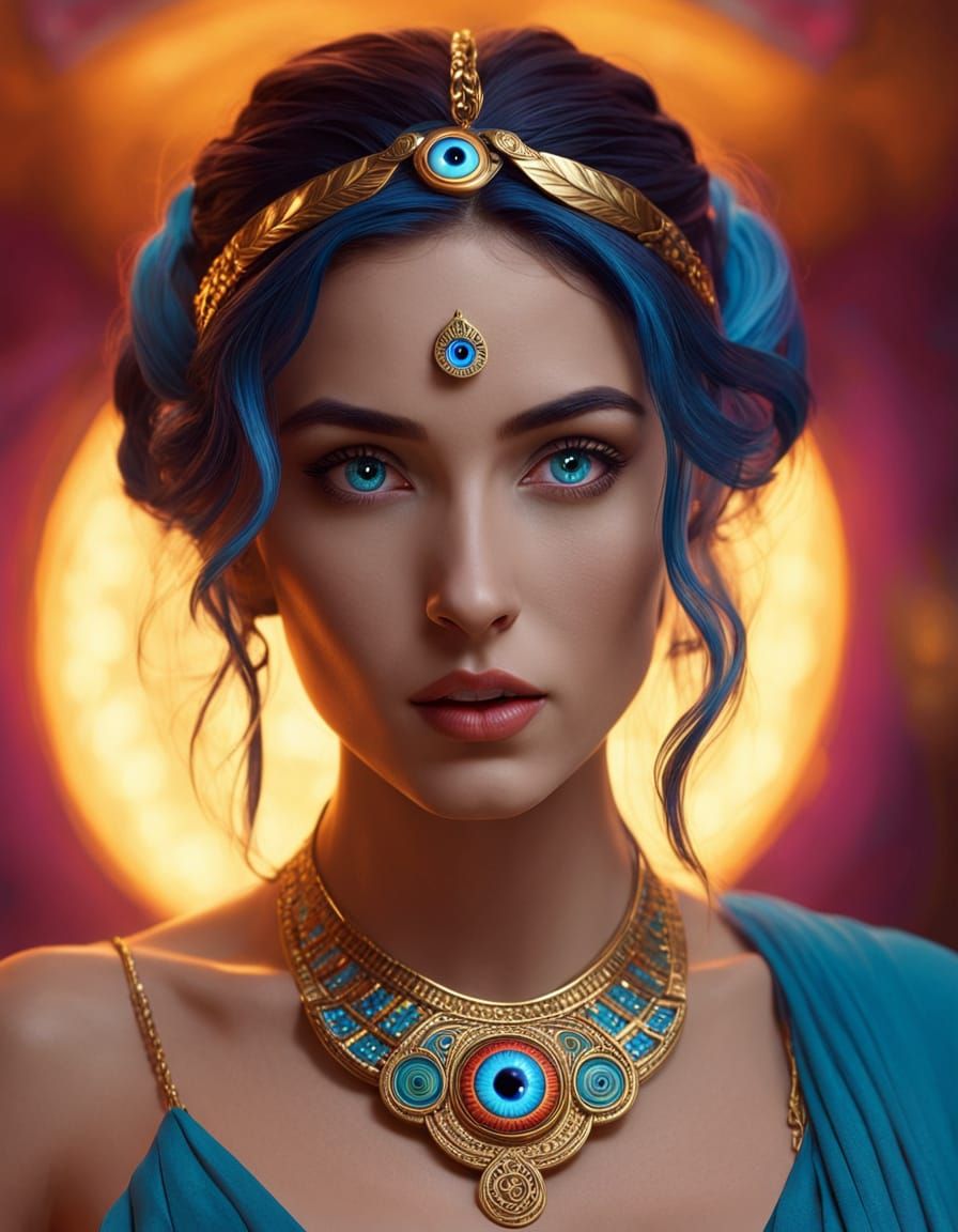 Greek Goddess with Evil Eye Amulet in Hyperrealism