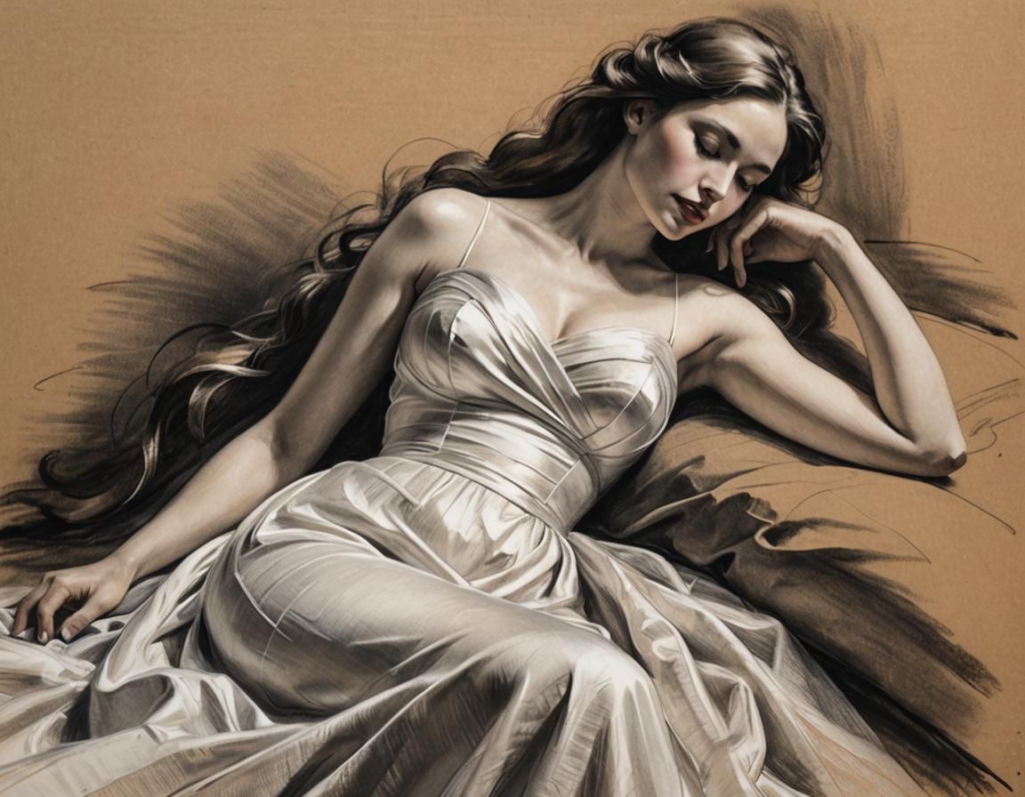 Rubenesque Woman in Expressionist Charcoal Drawing