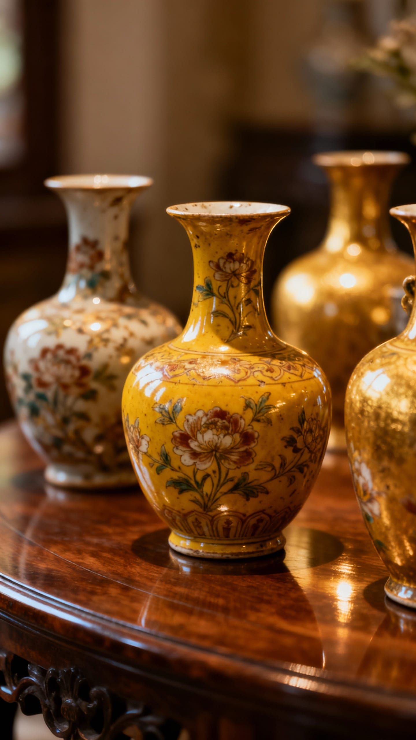 Vibrant Antique Porcelain Vases Still Life