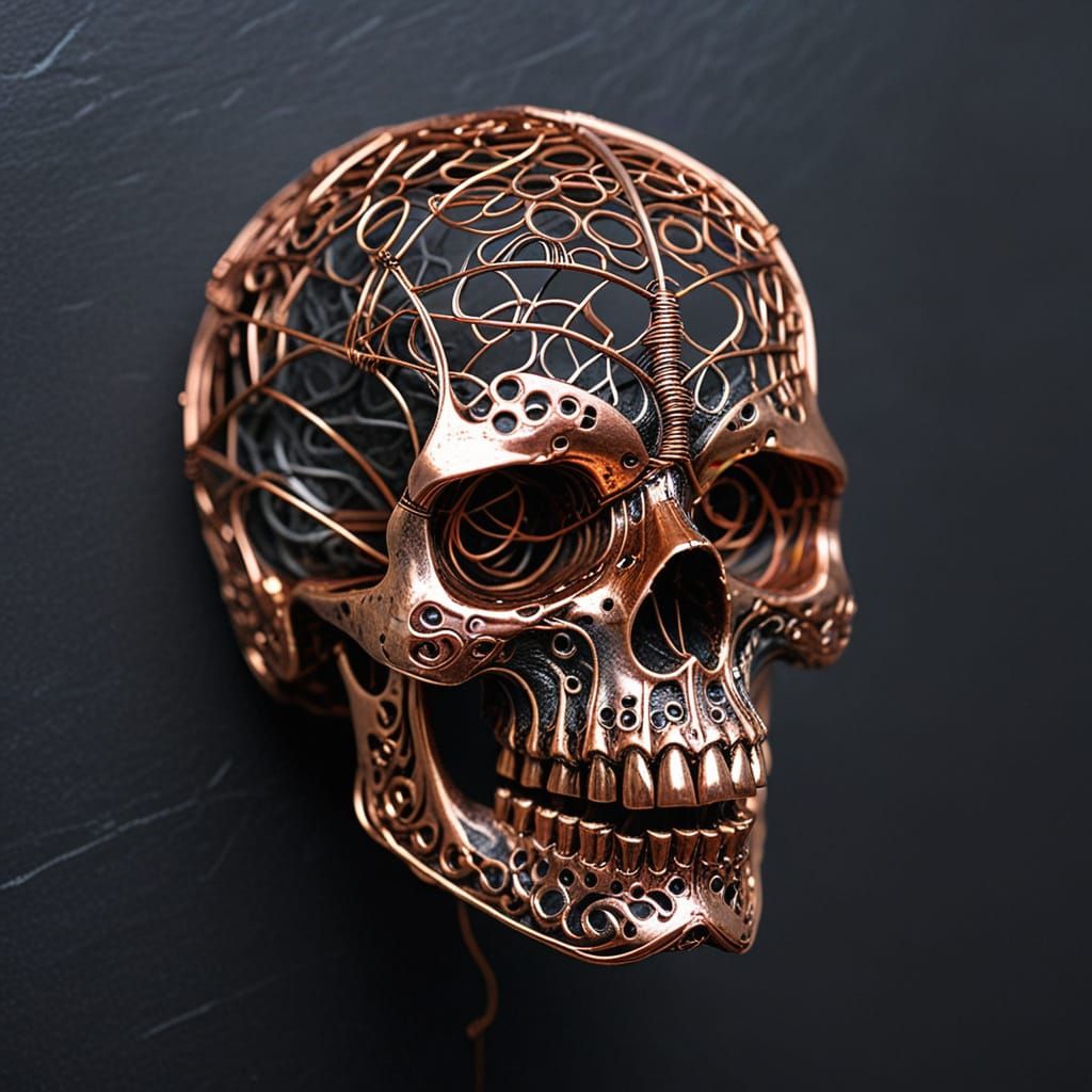 Copper Wire Skull Sculpture