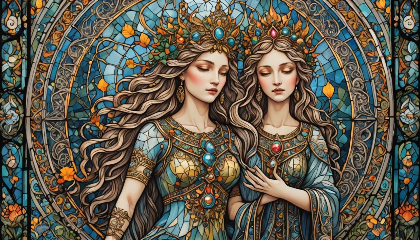 Stained Glass Window of Goddess in Zentangle Style