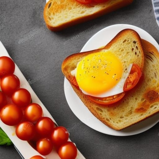 Egg on Toast Breakfast with Tomatoes