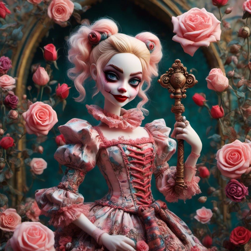 Harley Quinn in Rose Garden with Mallet