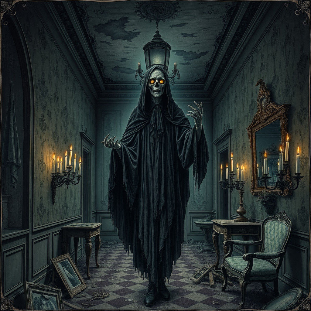 Haunted Victorian Mansion with Ghastly Specter