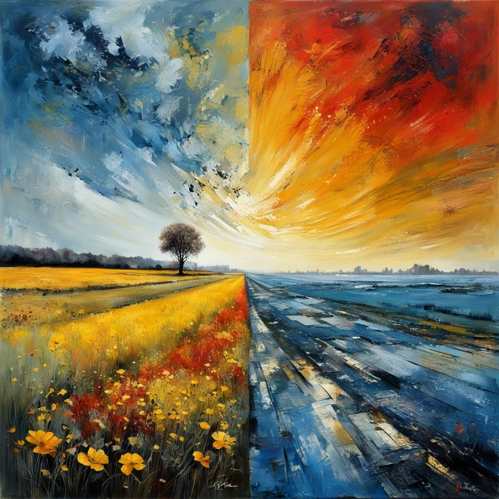 Expressionist Impasto Encaustic Painting with Summer Colors