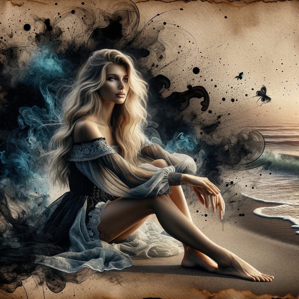 Norse Goddess on a Moonlight Beach
