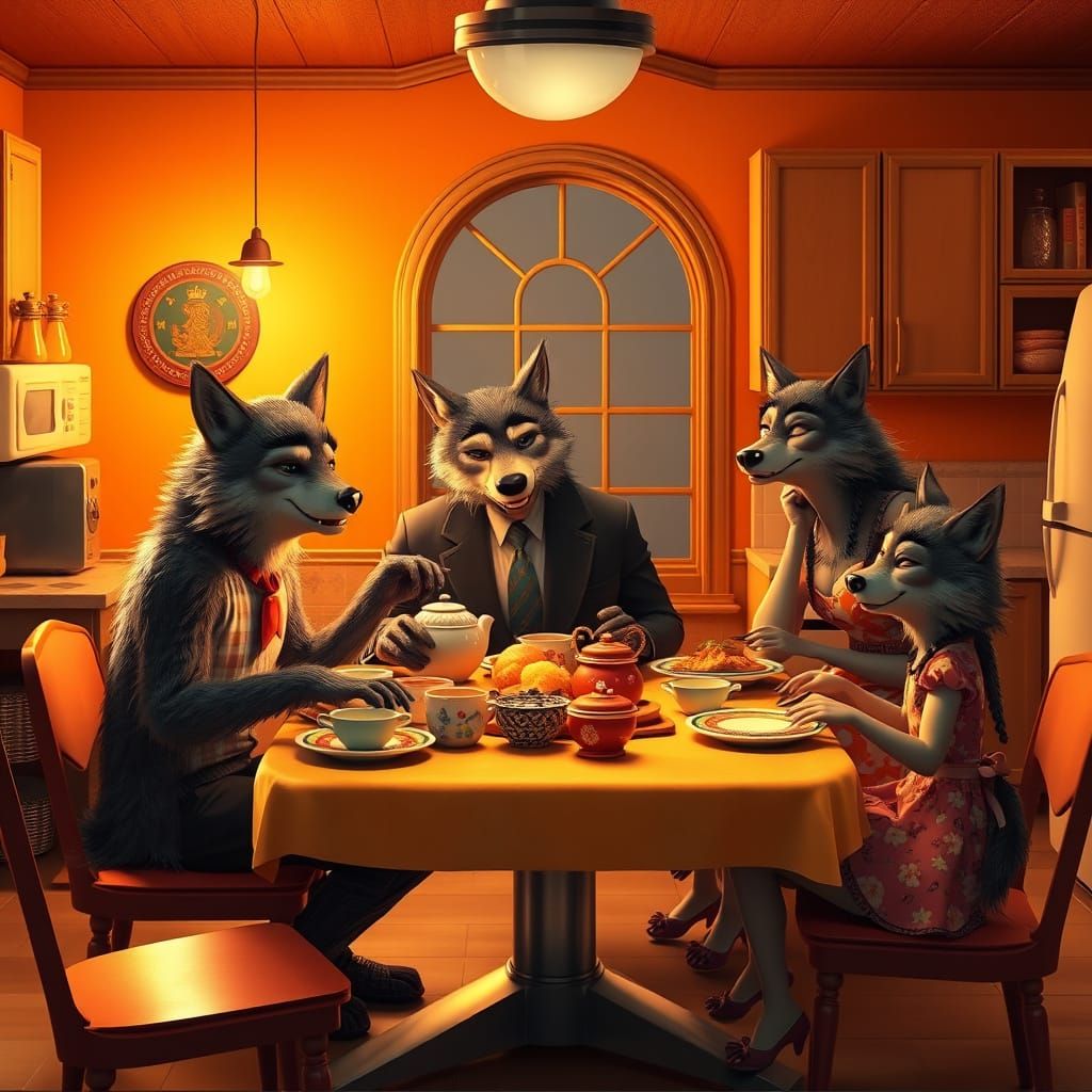 Norman Rockwell-Style Family of Werewolves Enjoy Dinner in 1...