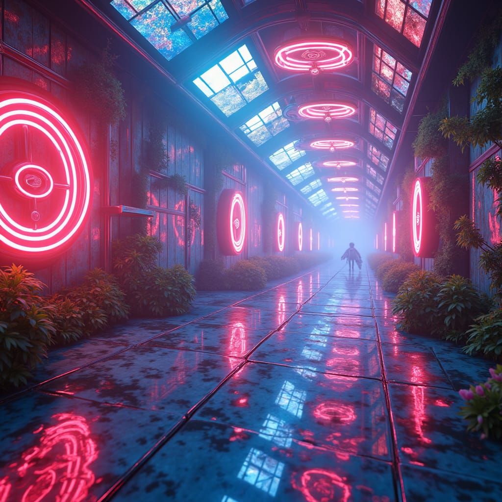 Kaleidoscope of Neon Lights in High-Tech Anime Art