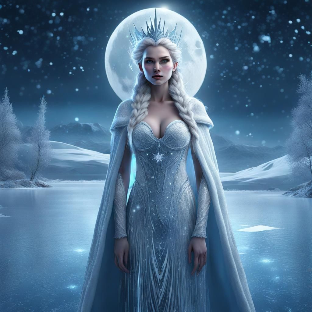 Ice Queen Stares Out on Frozen Lake: Digital Art