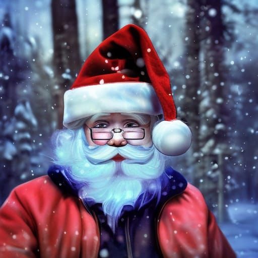 Hogogo ... Head and shoulders Portrait of [super cute cyberpunk Santa Clause with big shiny eyes]» looking at you, sitti...