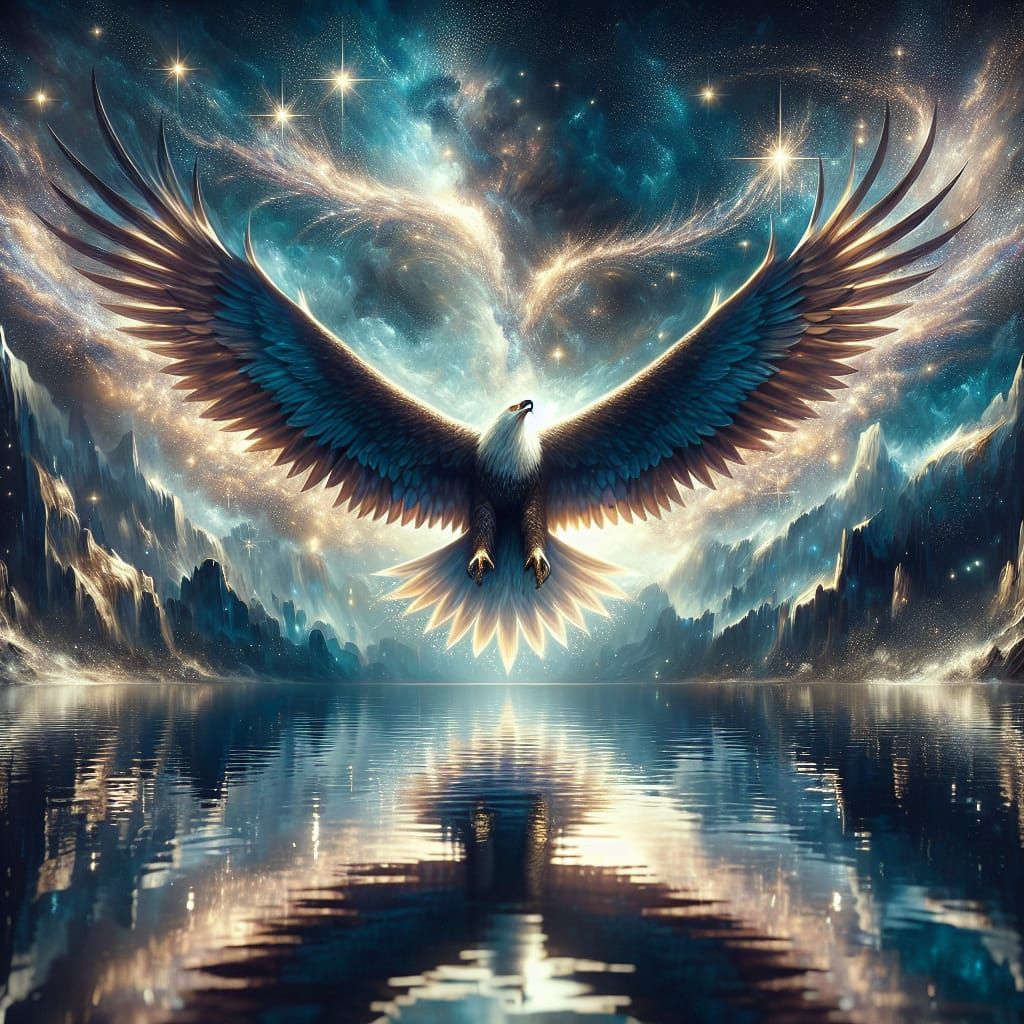 Majestic Eagle Soaring Through Starry Sky