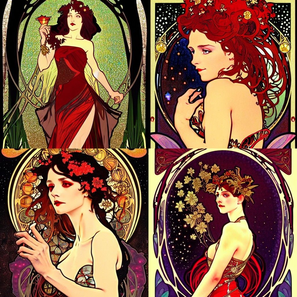 Dark Fantasy Woman in Art Nouveau Style