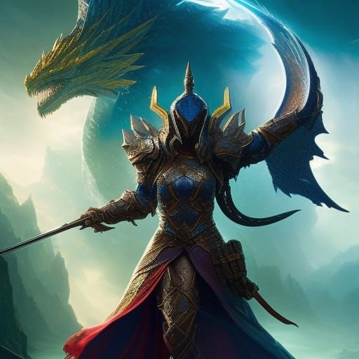 Knight with Magical Weapon in Fantasy Landscape