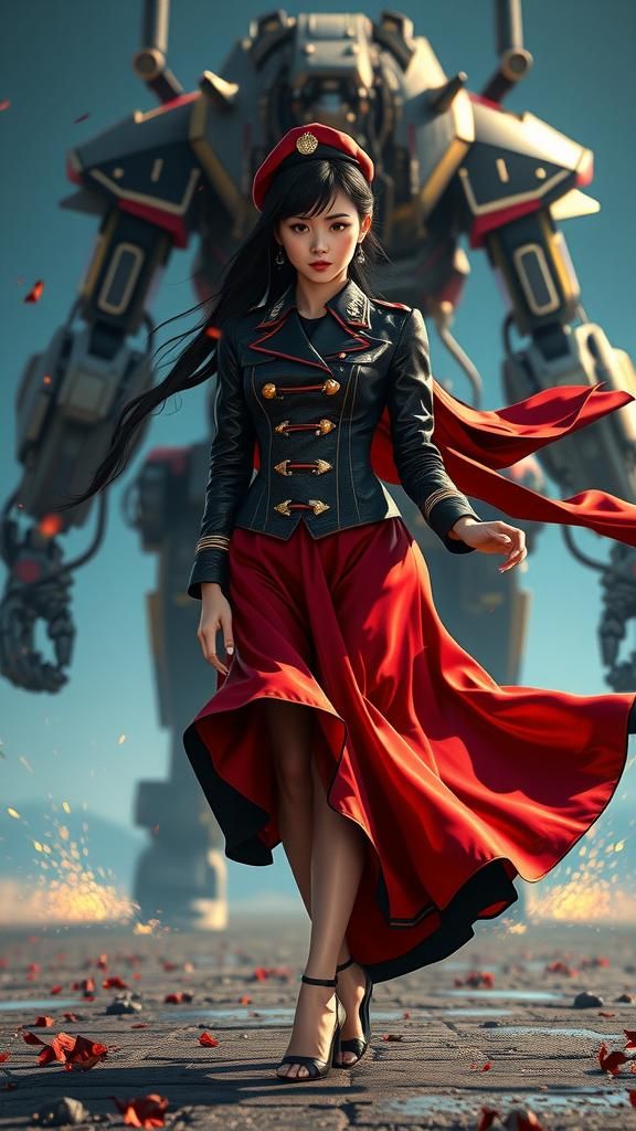 Futuristic Asian Warrior in Cyberpunk Setting