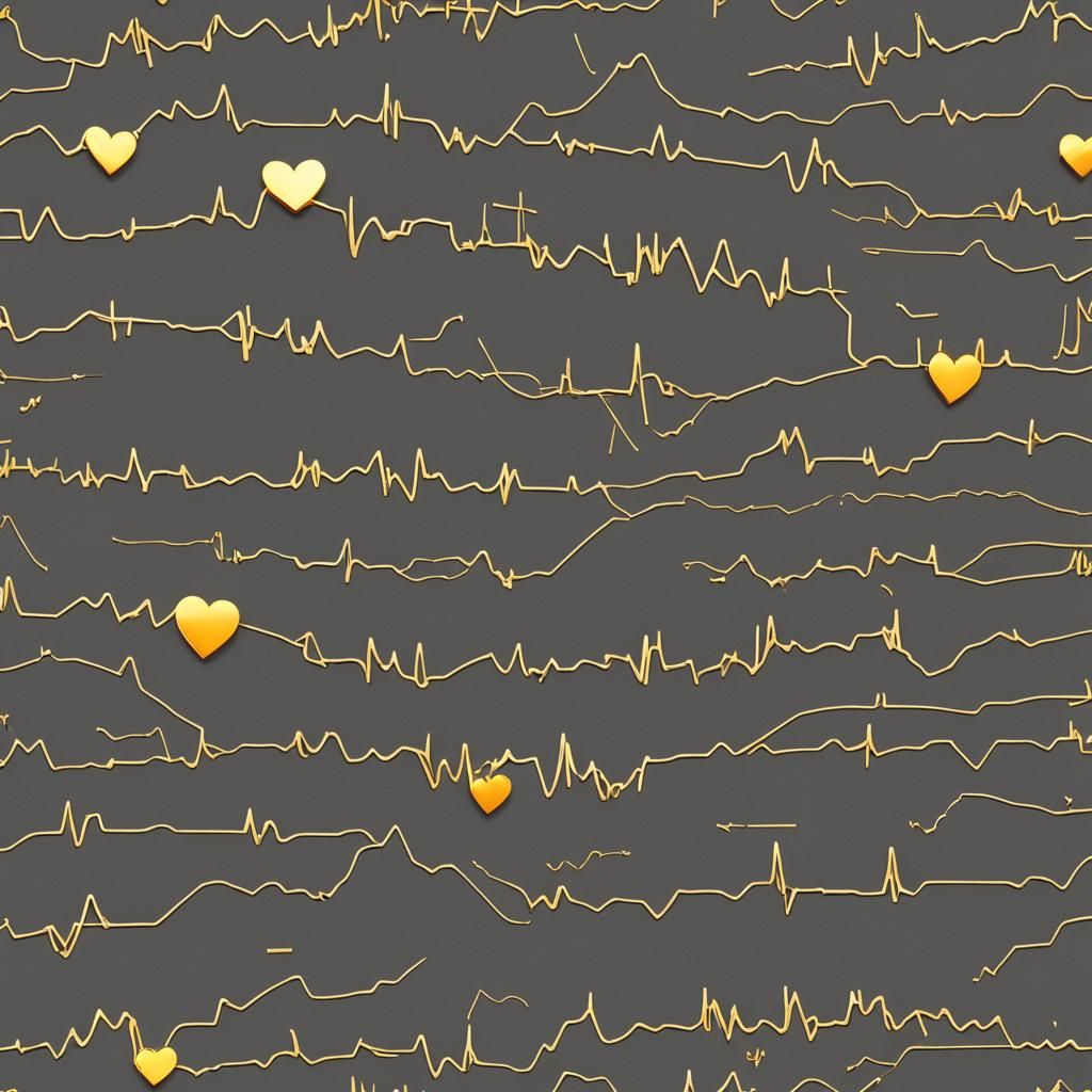 Gold Electrocardiogram Line Heart in Detailed Matte Painting
