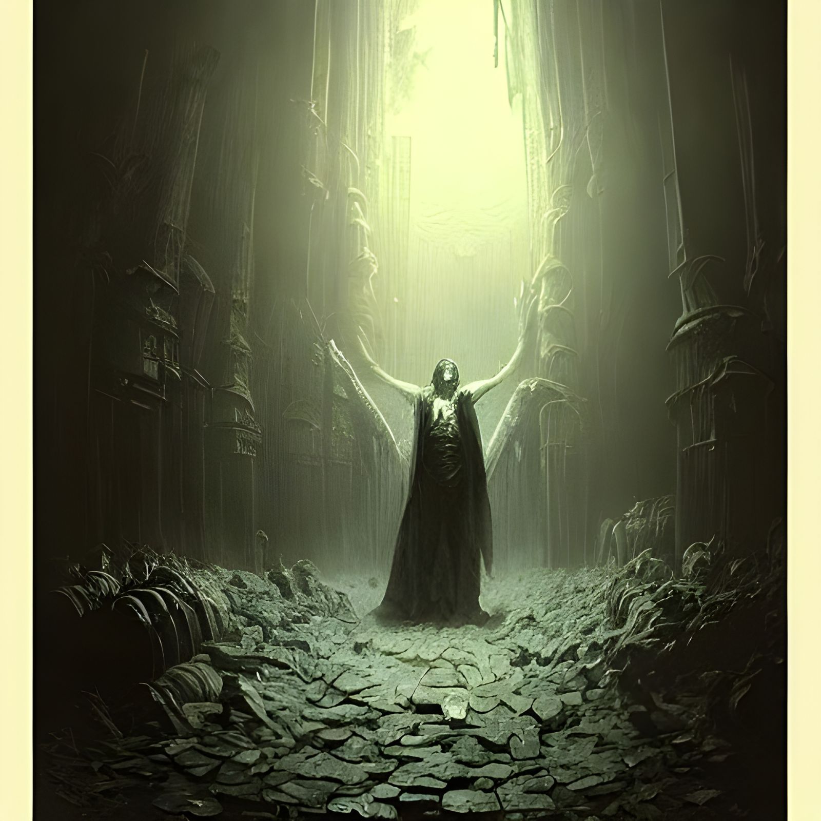 Oasis: Dark Engraving in Horror Style