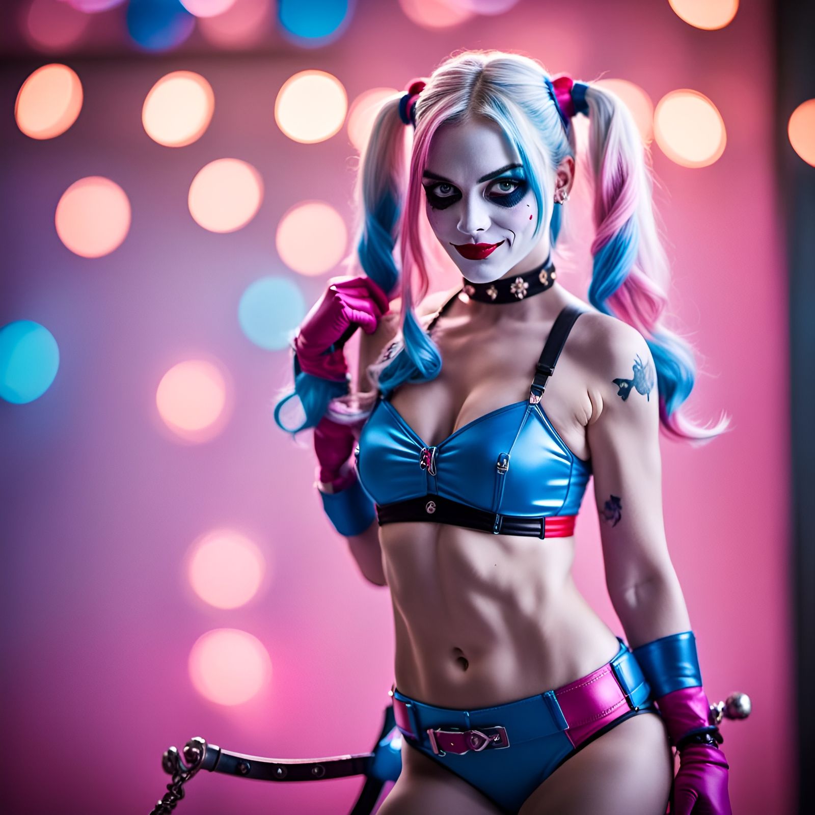 Harley Quinn Portrait in Pink and Blue