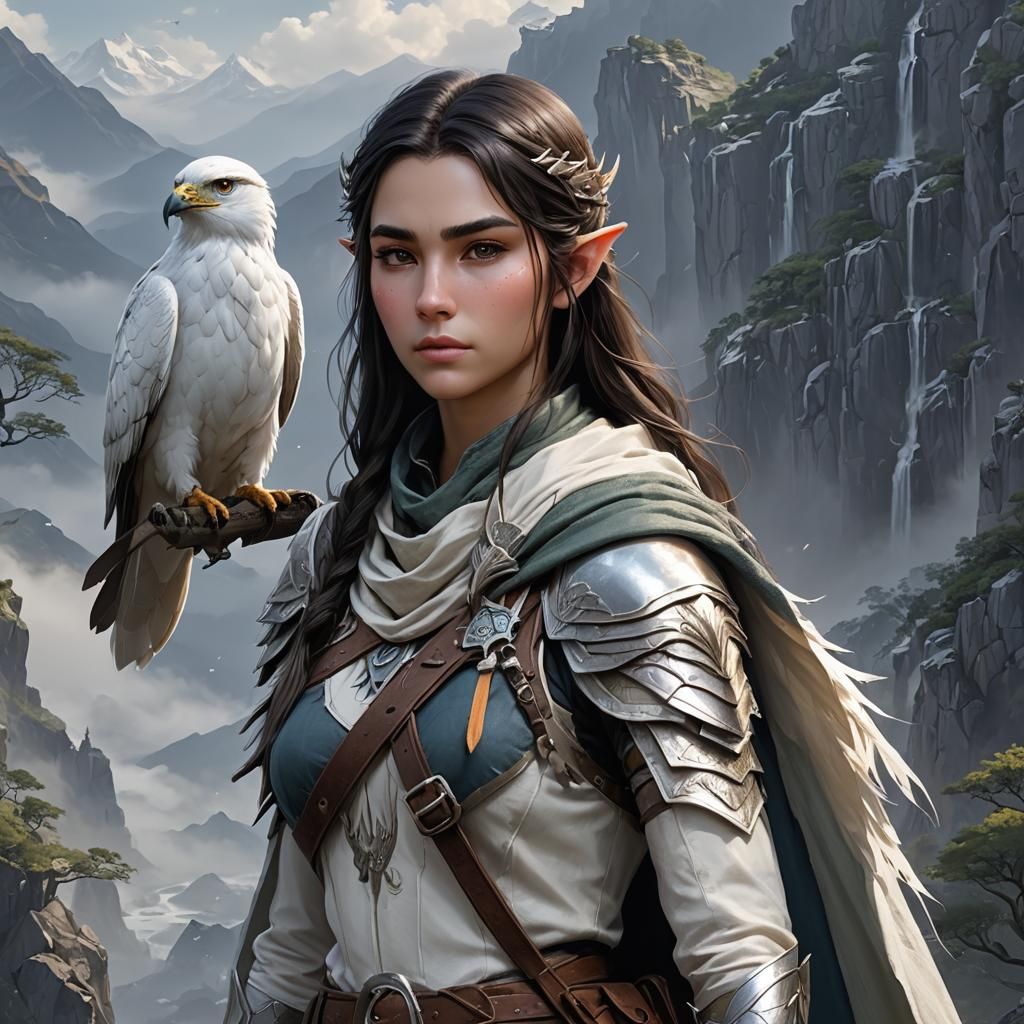 Elven Ranger with Falcon: 3D Anime Art