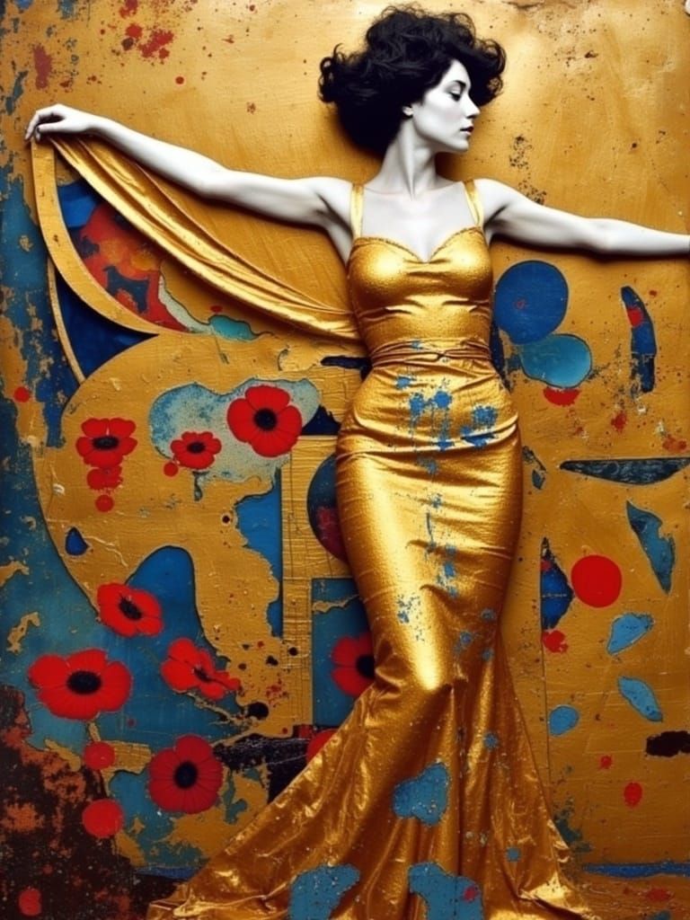 Golden Woman in Ecstatic Dance, Inspired by Gustav Klimt's S...