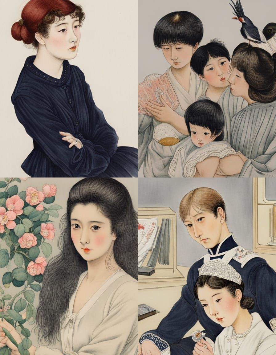 Elegant Portrait in Foujita Style