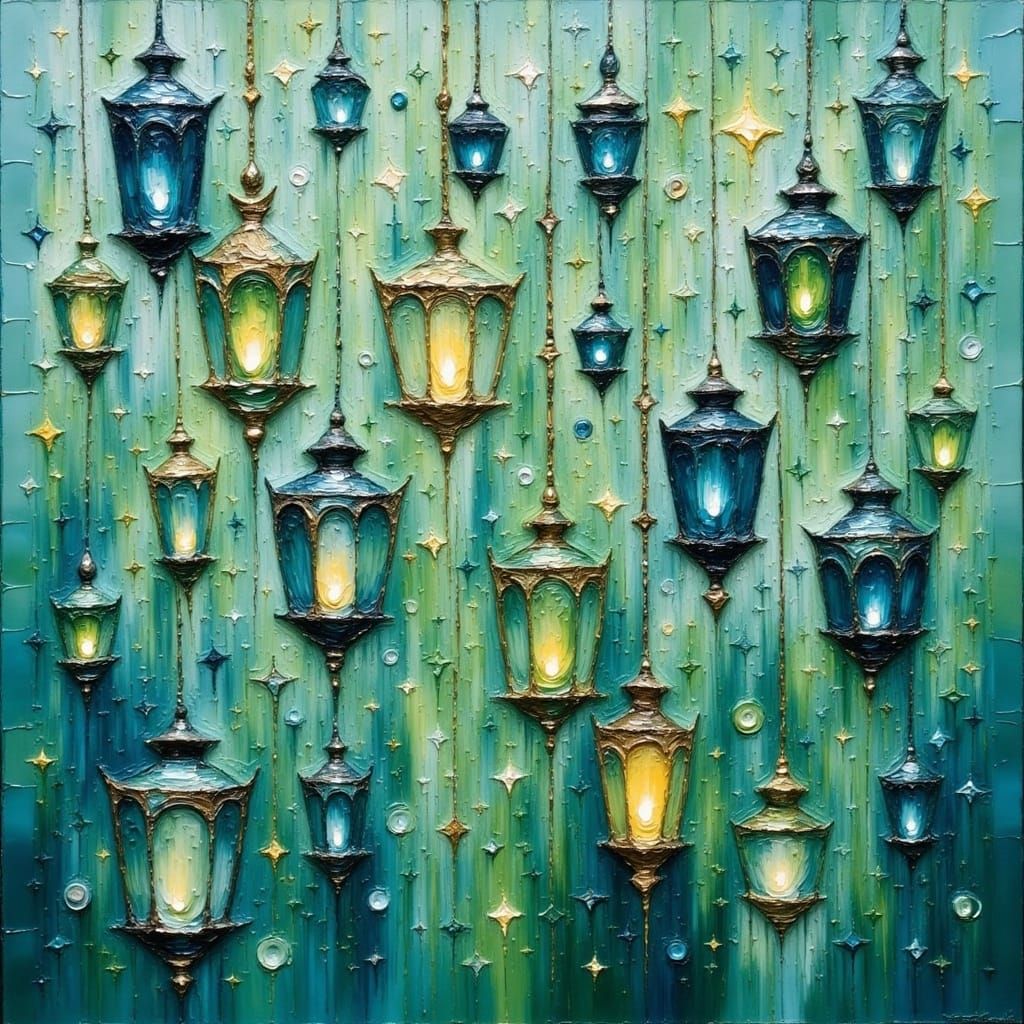 Floating Lanterns in Impasto Style