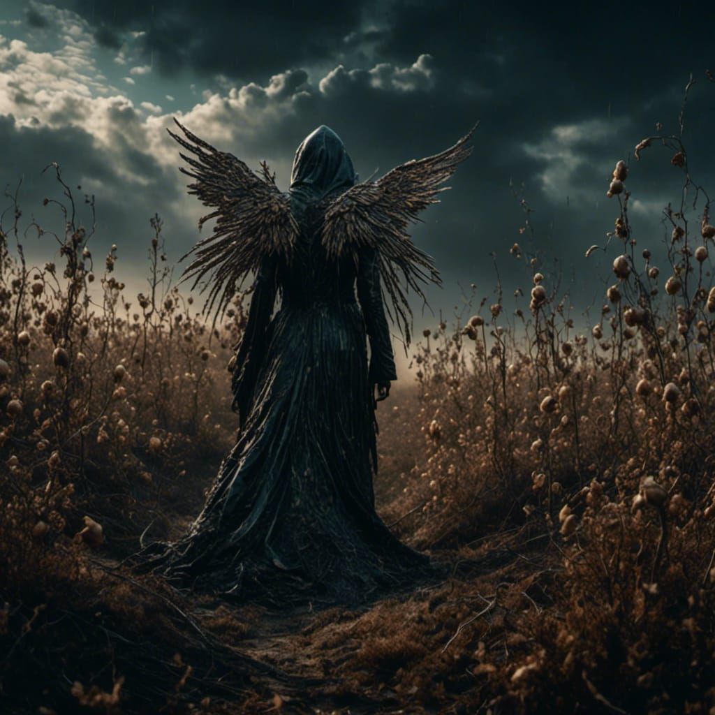 Eerie Angel in Decaying Field: Digital Matte Painting