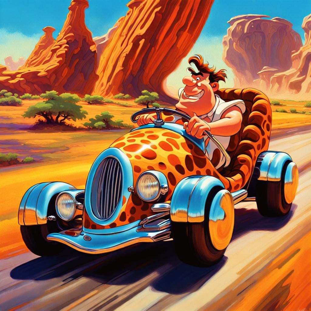 Fred Flintstone's Surreal Retro-Futuristic Ride
