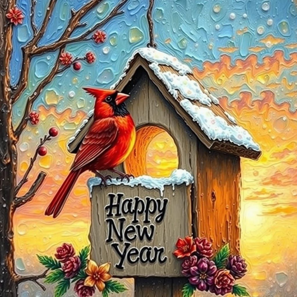 Surreal Sunrise Cardinal Welcomes New Year