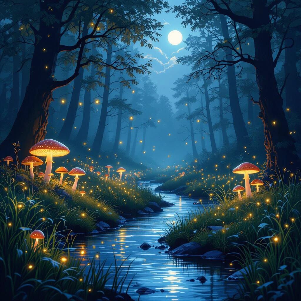 Mystical Forest at Dusk in Fantasy Concept Art Style
