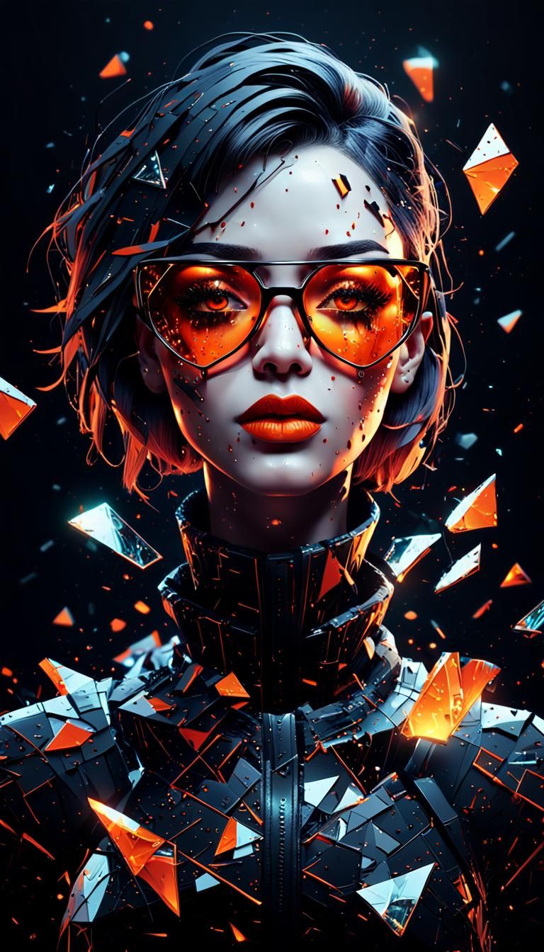 A beautiful woman with orange and black glasses