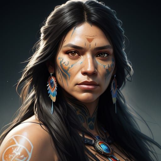 Native American Woman Portrait With Eyes in Dynamic Lighting