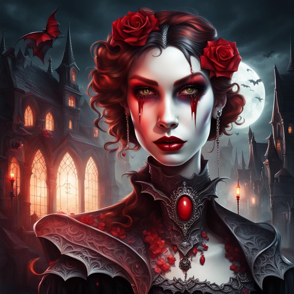 Dark Fantasy Vampire Woman with Fangs