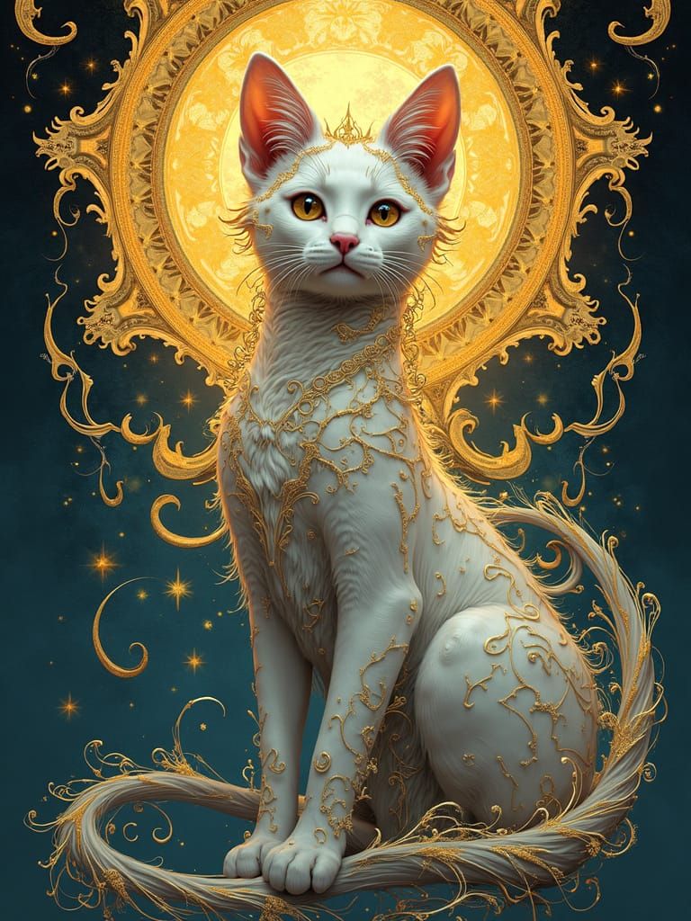 Celestial Feline Goddess in Art Nouveau Style