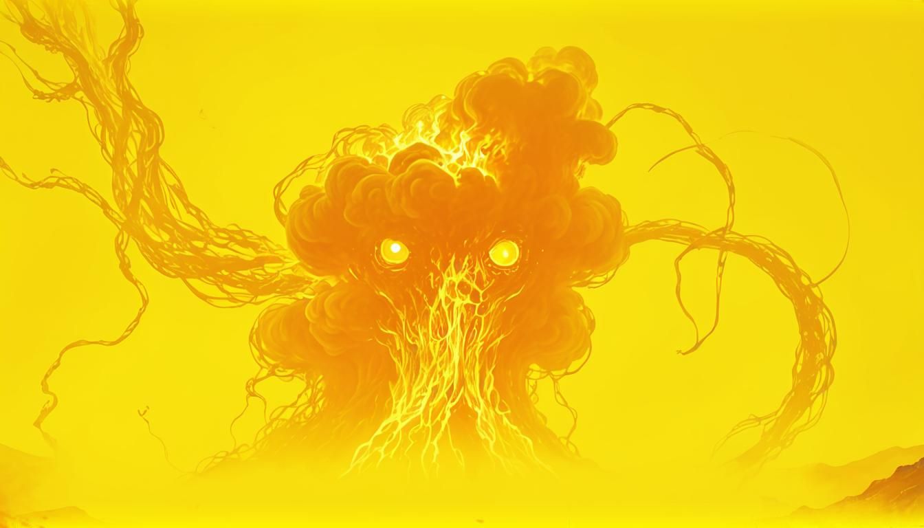 Surreal Alien in Fiery Landscape as Impasto Painting