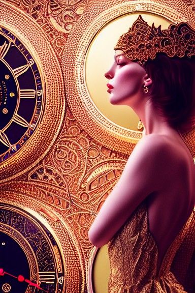 Ornate Gold Clockwork Woman: Hyperrealistic Photography