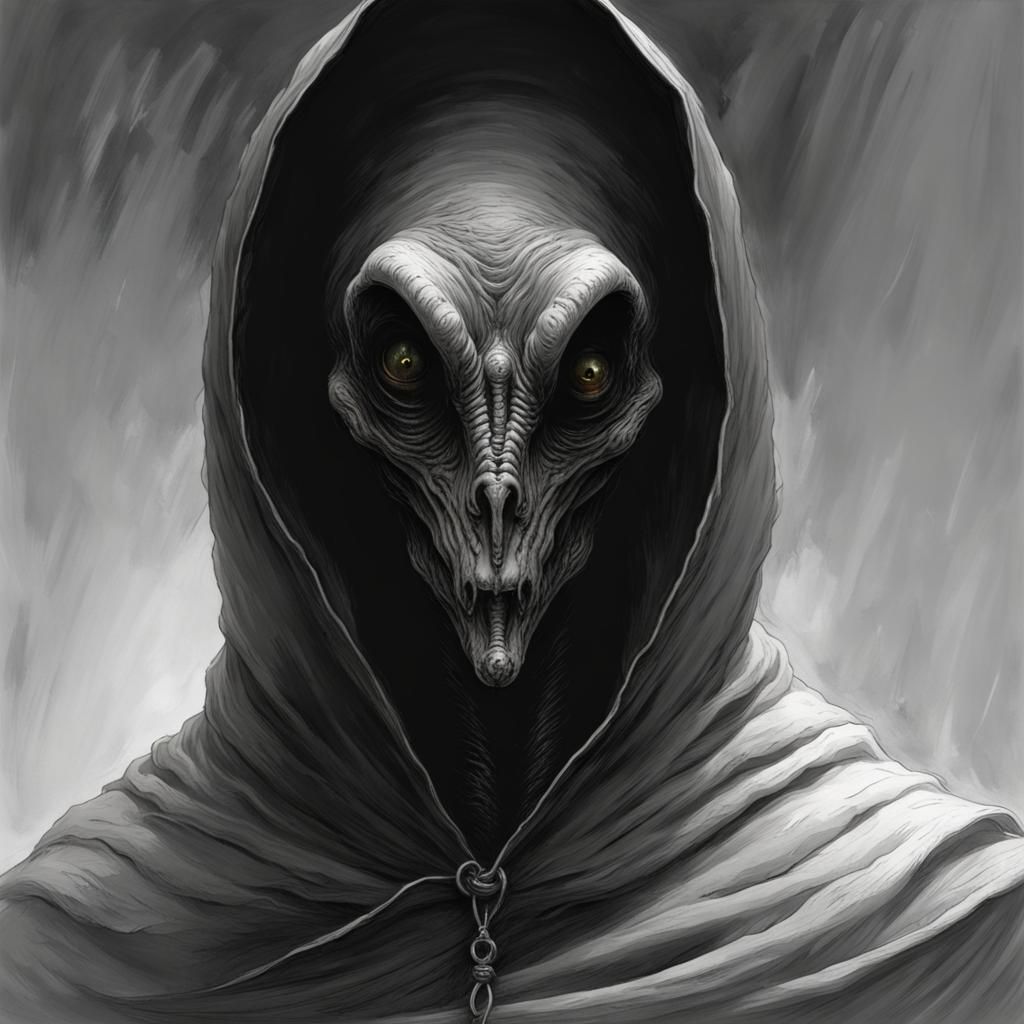 Terrifying Hooded Alien Creature in Horror Style