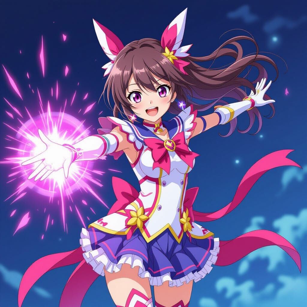 Anime Girl Unleashing Energetic Powers in Vibrant Costume