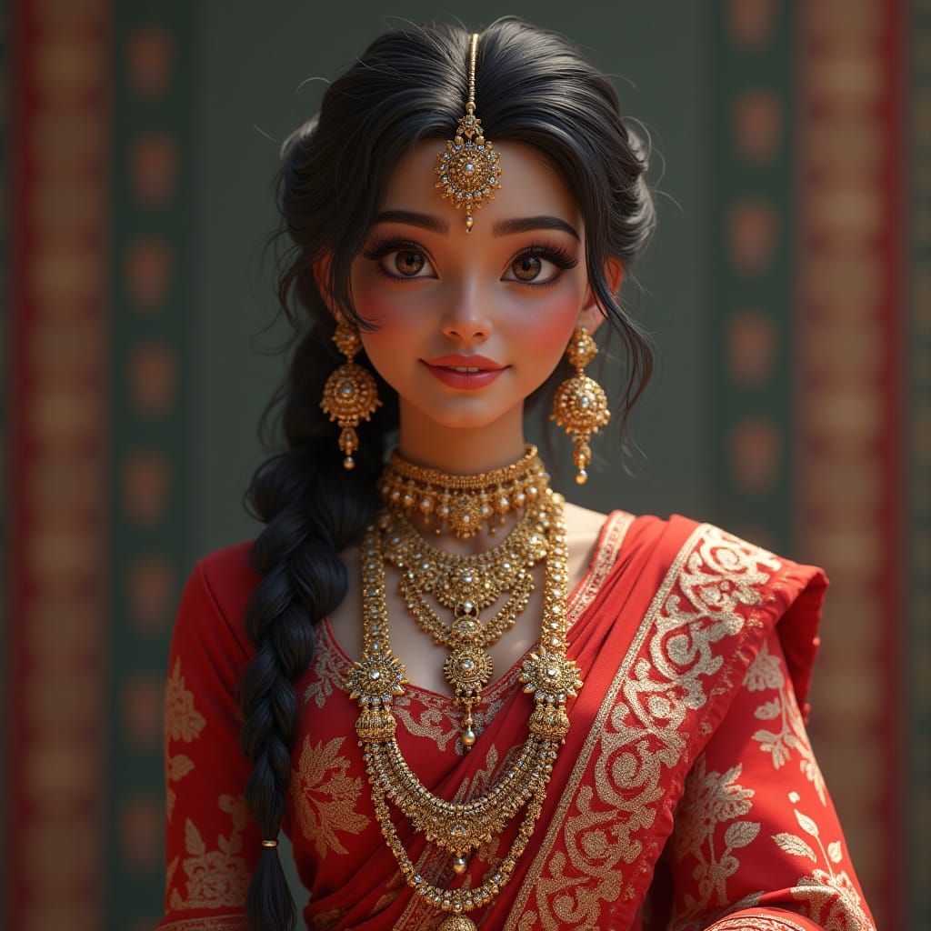Indian Woman in Sari: Hyperrealistic 3D Anime Art