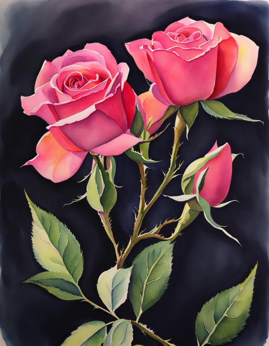 Elegant Pink Rose in Watercolor Style