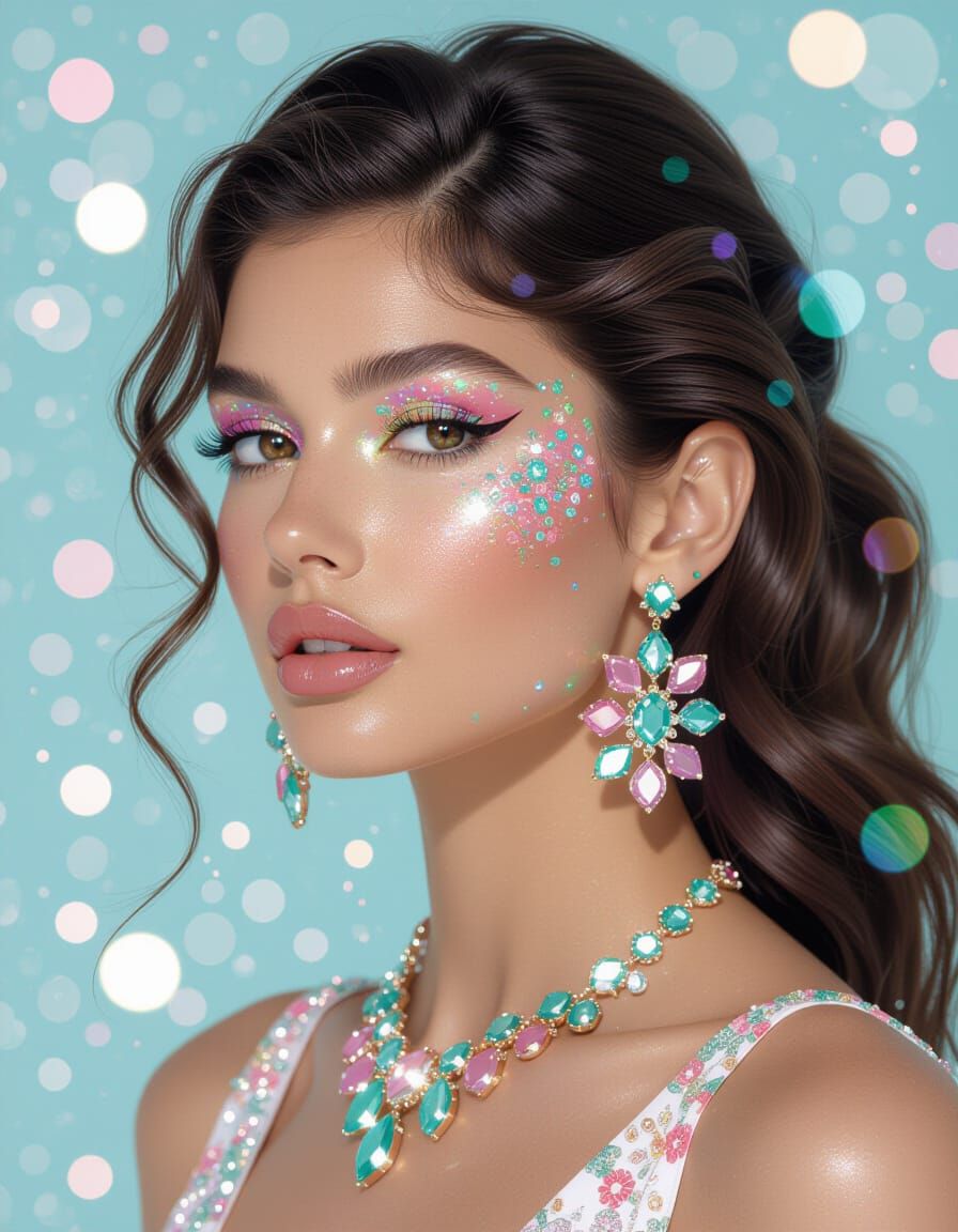 Chromatic Woman with Geometric Jewelry in Abstract Style