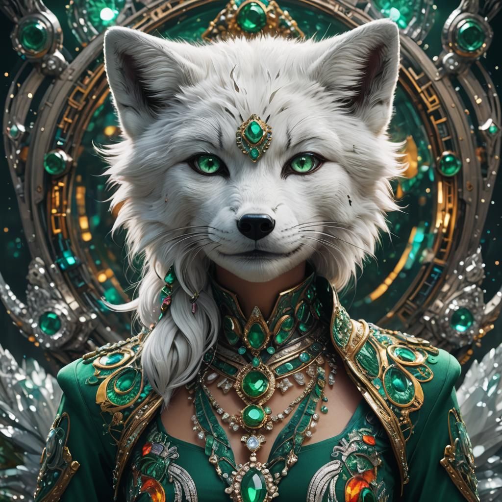 Anthro Arctic Fox Woman: Hyperrealistic Portrait