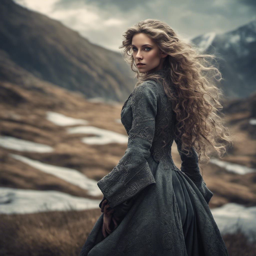 Medieval Maiden Portrait with Wavy Hair in HDR