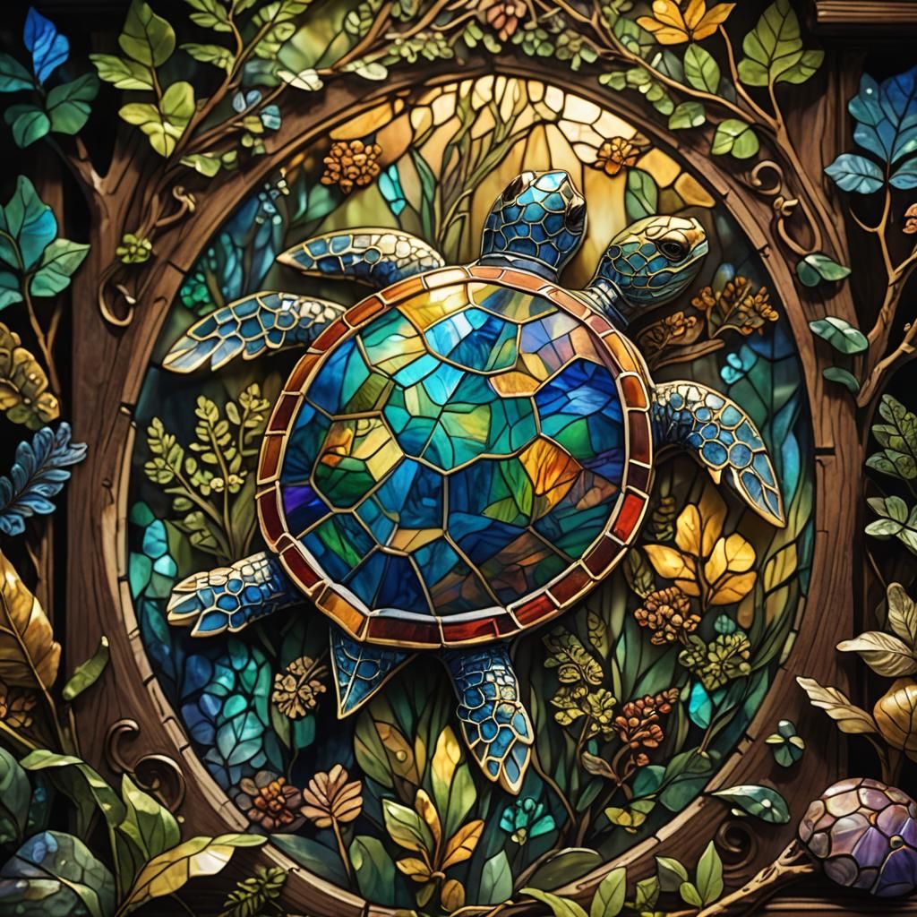 Crystal Turtle in Stained Glass Art