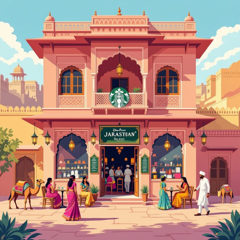 Starbucks in Jaipur: A Rajasthani Vector Illustration